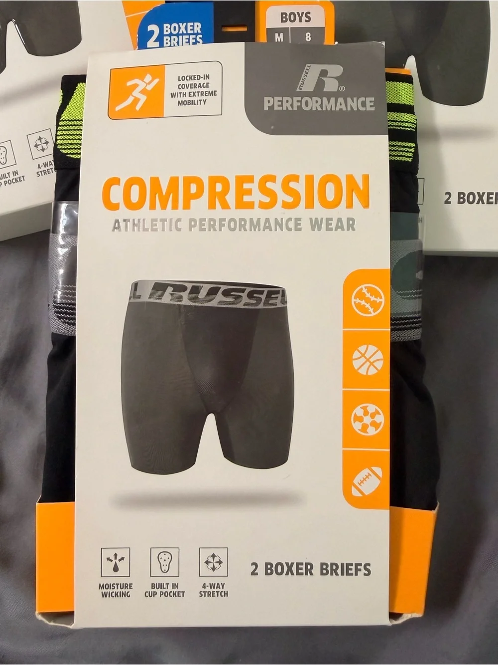 8 pairs Performance Compression Boys Boxer Briefs - Black